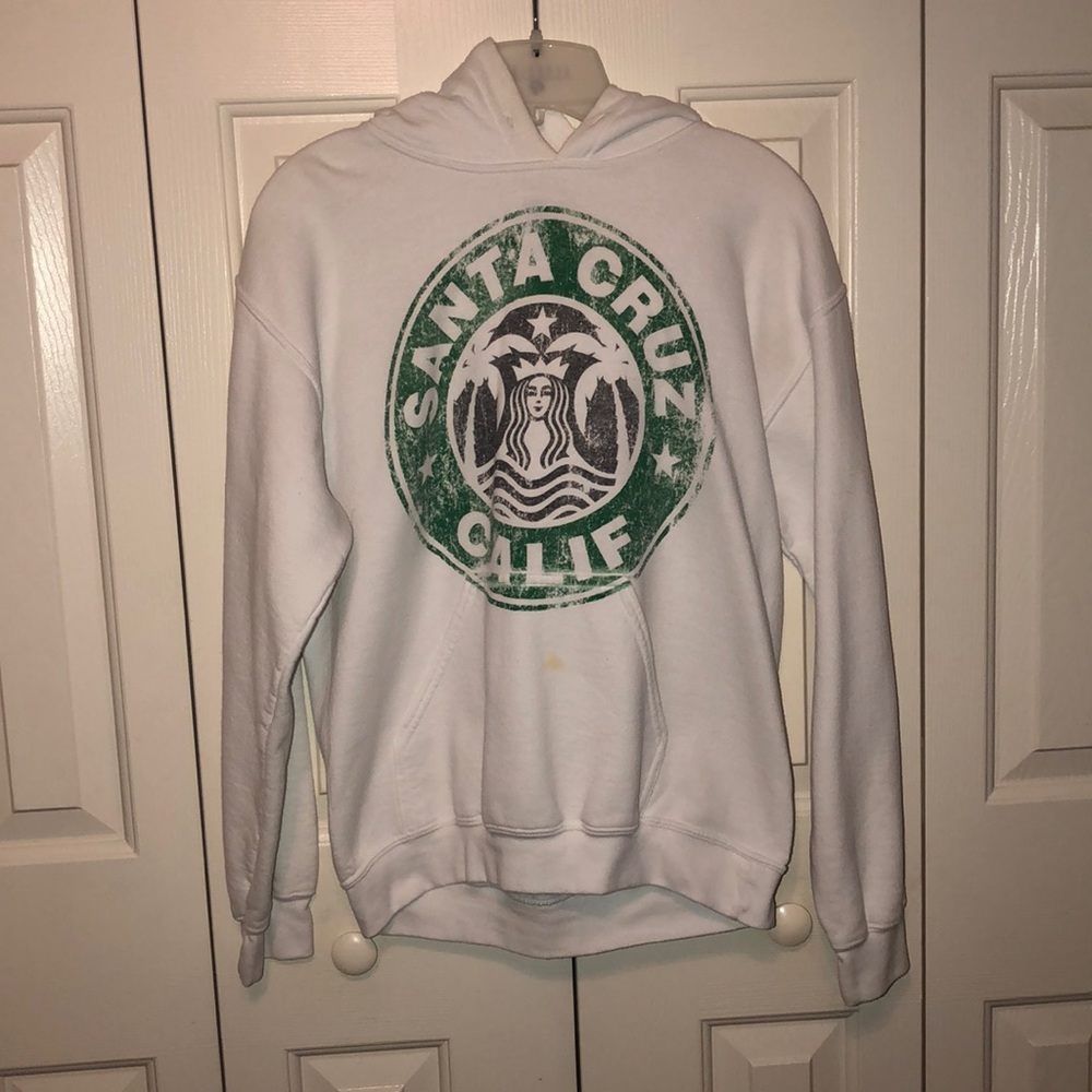 White Santa Cruz Hoodie: Starbucks Theme